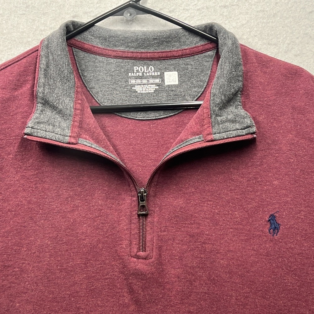 Polo‎ Ralph Lauren Sweater Mens 2XB Burgundy 1/4 Zip Pony Mock Neck Pullover